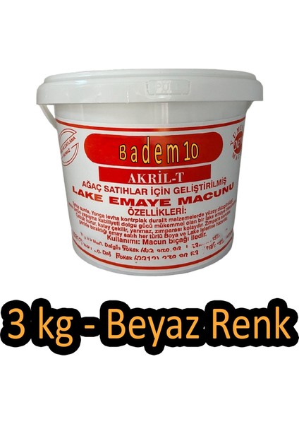 Lake Emaye Macunu Akril Tahta Ahşap Sunta Mdf Yonga Kontrplak Duralit Dolgu Tamir Macunu Beyaz 3 kg