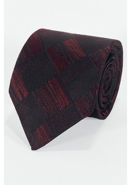 Siyah & Bordo Karelerin Zarif Uyumu - Özel Tasarım Mikrofiber Kravat ve Mendil - 7 cm Modern Kesim