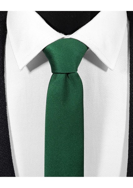 Ekstra Ince Yeşil Renk Düz Slim Fit 4 cm Genişliğinde Kravat Mendil Seti Slim Fit Dar fiyatları