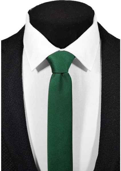 Ekstra Ince Yeşil Renk Düz Slim Fit 4 cm Genişliğinde Kravat Mendil Seti Slim Fit Dar fırsatları
