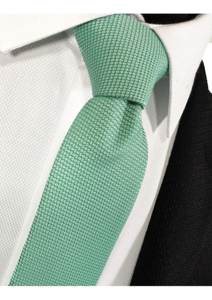 Mint Yeşili Renk Armürlü Kravat Mendil Seti