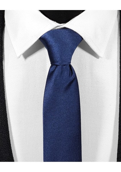 Ekstra Ince Lacivert Renk Düz Slim Fit 4 cm Genişliğinde Kravat Mendil Seti Slim Fit Dar fiyatları