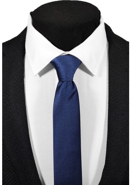 Ekstra Ince Lacivert Renk Düz Slim Fit 4 cm Genişliğinde Kravat Mendil Seti Slim Fit Dar fırsatları