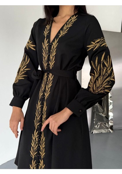 Atlas Kumaş&nakış Detaylı Elbise(Kuşak Dahildir) fiyatları