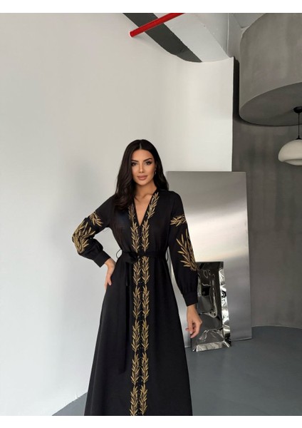 Atlas Kumaş&nakış Detaylı Elbise(Kuşak Dahildir) modelleri