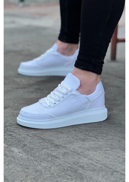 HS018 Beyaz Kot Kumaş Erkek Casual Ayakkabı