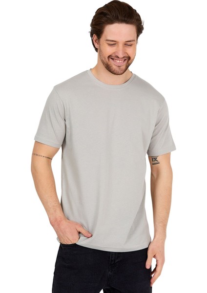Unisex 5'li Paket Lacivert-Haki-Taş-Füme-Gri Rahat Kesim %100 Pamuk Bisiklet Yaka Tişört modelleri