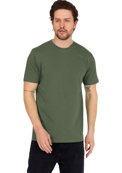 Unisex 5'li Paket Lacivert-Haki-Taş-Füme-Gri Rahat Kesim %100 Pamuk Bisiklet Yaka Tişört fırsatları