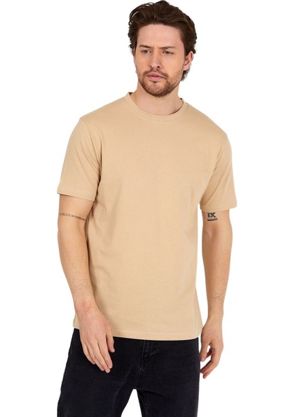 Unisex 5'li Paket Lacivert-Haki-Taş-Füme-Gri Rahat Kesim %100 Pamuk Bisiklet Yaka Tişört