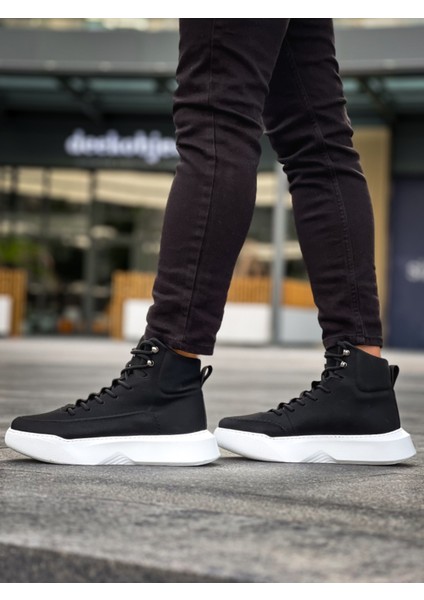ET0321 Gizli Bağcıklı Erkek Yüksek Taban Siyah Beyaz Spor Bot fiyatları
