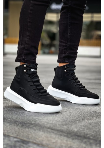 ET0321 Gizli Bağcıklı Erkek Yüksek Taban Siyah Beyaz Spor Bot fırsatları