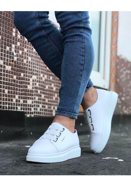 HS026 Beyaz Kalın Taban Casual Erkek Ayakkabı