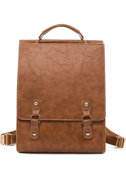 Yeni Büyük Kapasiteli Unisex Backpack Kolej Öğrencisi Retro Gidip Moda Su Geçirmez Dizüstü Bilgisayar Çantası Katmalı Doku Dekorasyonu Pu Renk: Kahverengi (Yurt Dışından)