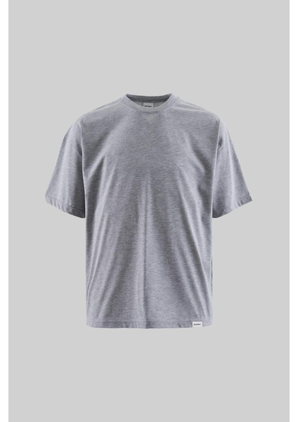 Erkek Basic Super Pamuklu Oversize Gri Melanj Tişört