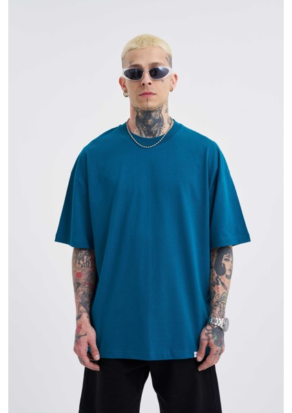 Erkek Basic Super Pamuklu Oversize Koyu Petrol Tişört