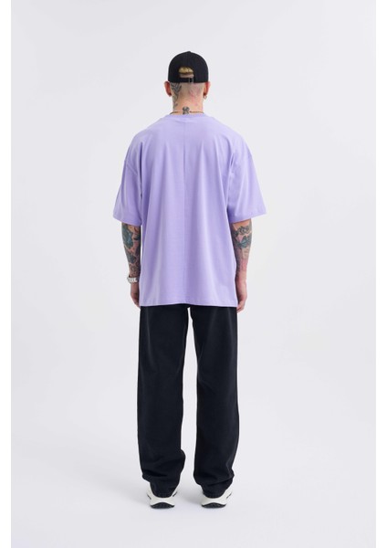 Erkek Basic Super Pamuklu Oversize Lila Tişört