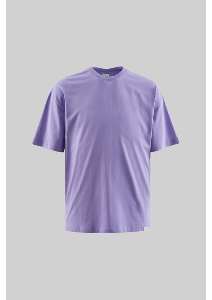 Erkek Basic Super Pamuklu Oversize Lila Tişört