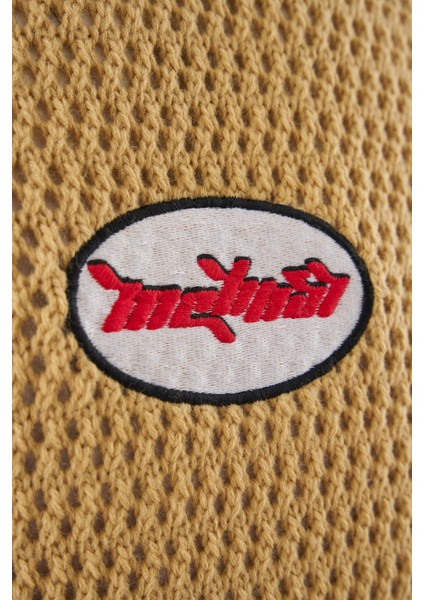 Mchnst Knıt Y2K Embroıdery Detaıled Tee Soft Beıge