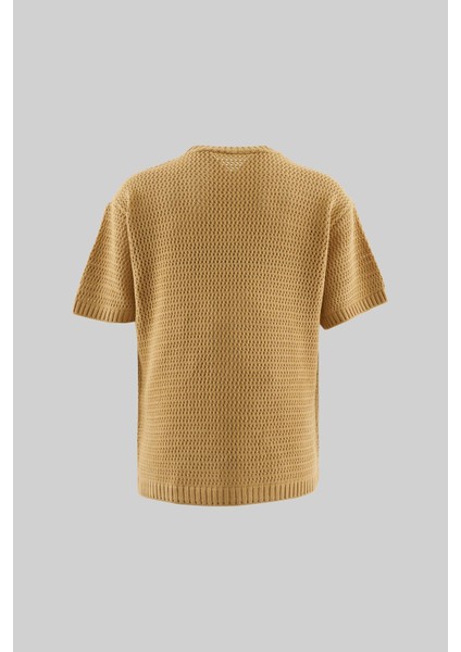 Mchnst Knıt Y2K Embroıdery Detaıled Tee Soft Beıge
