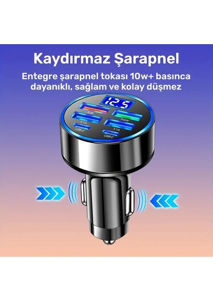 Araç Şarj Cihazı 6 Portlu | 2pd + 4usb, Hızlı Şarj, Tip-C, Dijital Ekran indirimleri