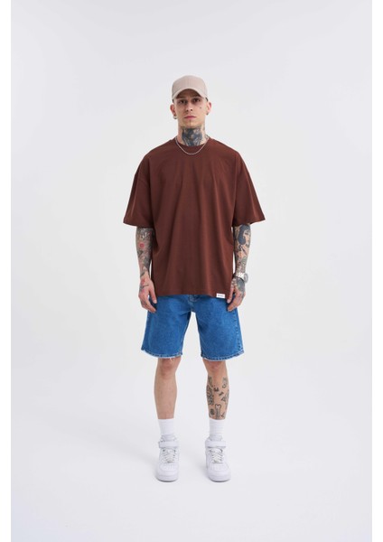Erkek Basic Super Pamuklu Oversize Çikolata Tişört modelleri
