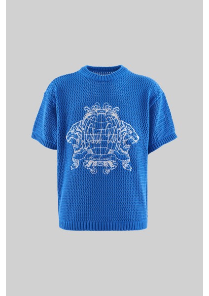 Mchnst Knıt Tıger Detaıled Tee Saks Blue