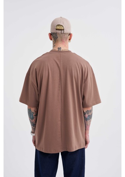 Erkek Basic Super Pamuklu Oversize Kakao Tişört modelleri