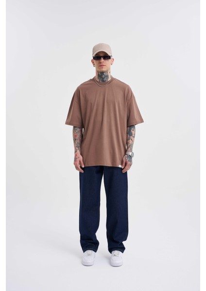 Erkek Basic Super Pamuklu Oversize Kakao Tişört fırsatları