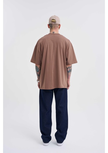 Erkek Basic Super Pamuklu Oversize Kakao Tişört indirimleri