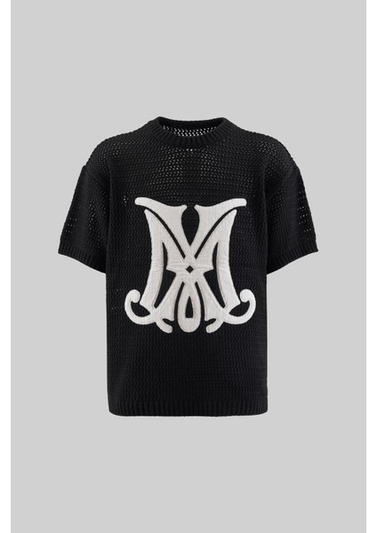 Mchnst Knıt M Letter Applıque Tee Black