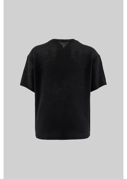 Mchnst Knıt M Letter Applıque Tee Black