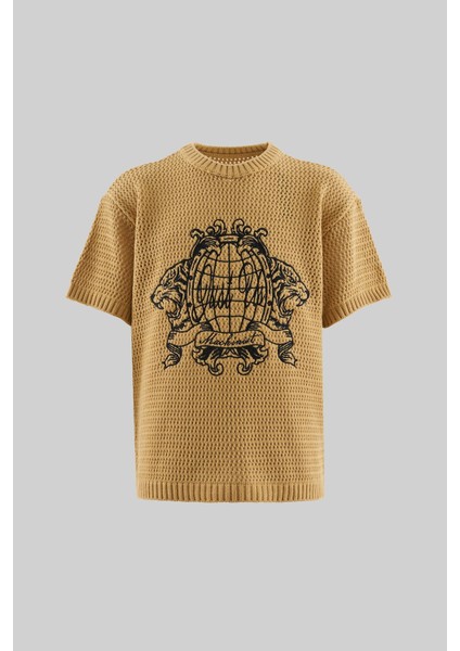 Mchnst Knıt Tıger Detaıled Tee Soft Beıge