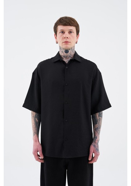 Erkek Basic Tencel Siyah Gömlek