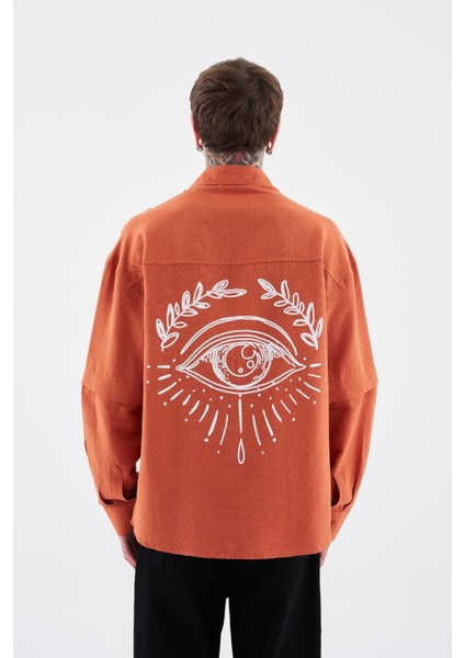Erkek Printed Detachable Sleeve Gömlek Orange