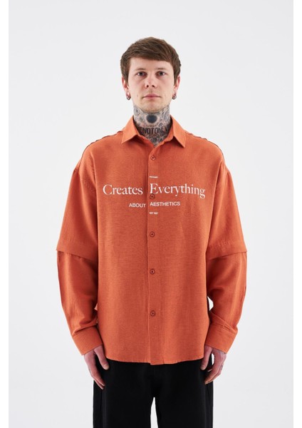 Erkek Printed Detachable Sleeve Gömlek Orange fiyatları
