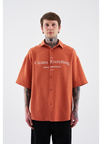 Erkek Printed Detachable Sleeve Gömlek Orange fırsatları