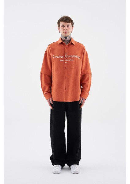 Erkek Printed Detachable Sleeve Gömlek Orange indirimleri