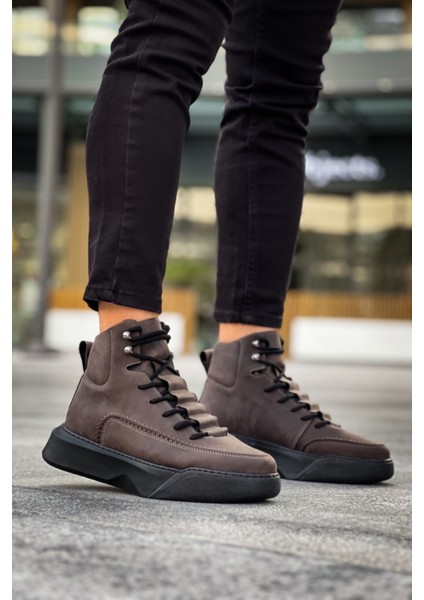 ET0321 Gizli Bağcıklı Erkek Yüksek Taban Kahverengi Spor Bot