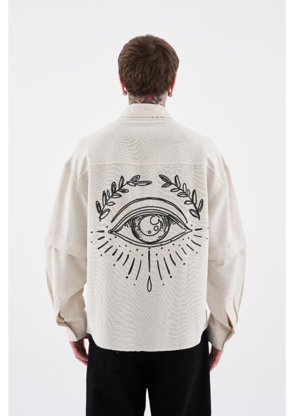 Erkek Printed Detachable Sleeve Gömlek Ecru
