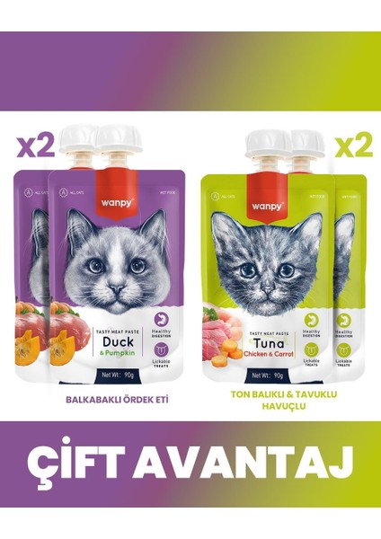 Kedi Et Ezmesi 2 Lezzet 4lü Mix Paket 4X90GR (Ördek-Ton,tavuk)