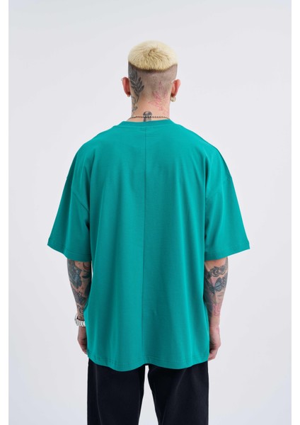 Erkek Basic Super Pamuklu Oversize Benetton Yeşili Tişört