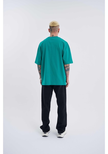 Erkek Basic Super Pamuklu Oversize Benetton Yeşili Tişört