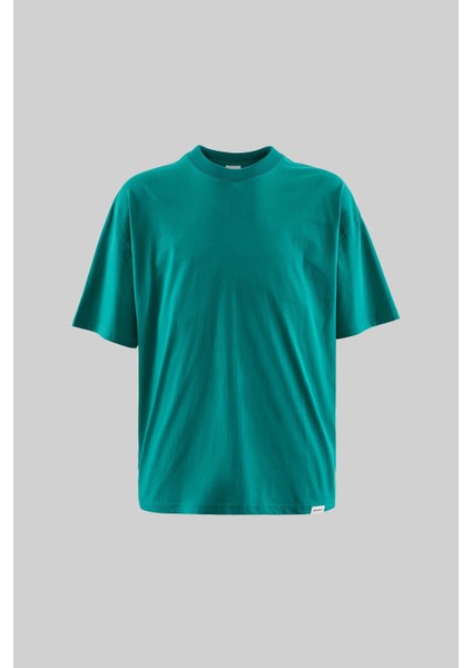 Erkek Basic Super Pamuklu Oversize Benetton Yeşili Tişört