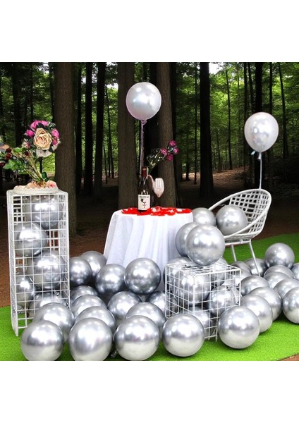 25 Adet Gümüş Krom Balon Parlak Metalik Krom Gümüş Balon Helyum Gazına Uçan Balona Uygundur