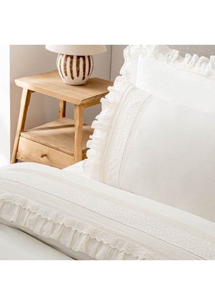 Adelya Battal Boy Nevresim Takımı %100 Organik Pamuk Keten Brodeli Krem 240X220 cm fiyatları