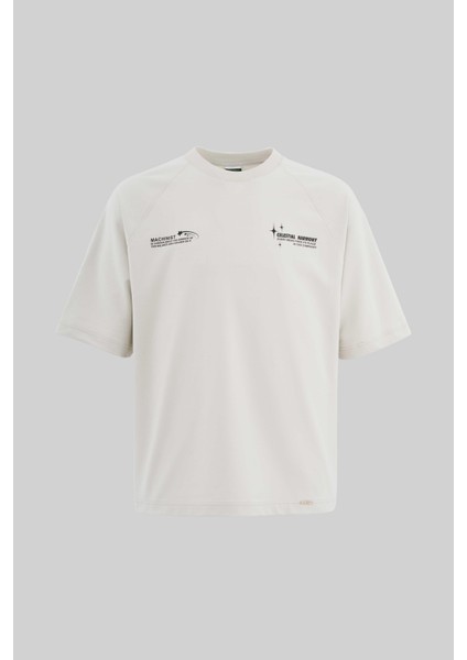 Erkek Slogan Printed Raglan Oversize Uzay Grisi Tişört fiyatları