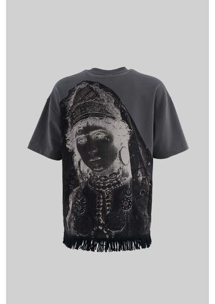 Erkek Traditional Fringe Oversize Smoked Tişört