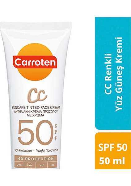 cc Spf 50 Renkli Yüz Güneş Kremi – Yüksek Koruma ve Cilt Tonu , 50 ml