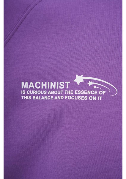 Erkek Slogan Printed Raglan Oversize Mor Tişört