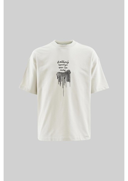 Erkek Printed And Zebra Oversize Uzay Grisi Tişört
